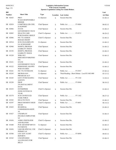 Senate Sponsor's bills - Illinois General Assembly