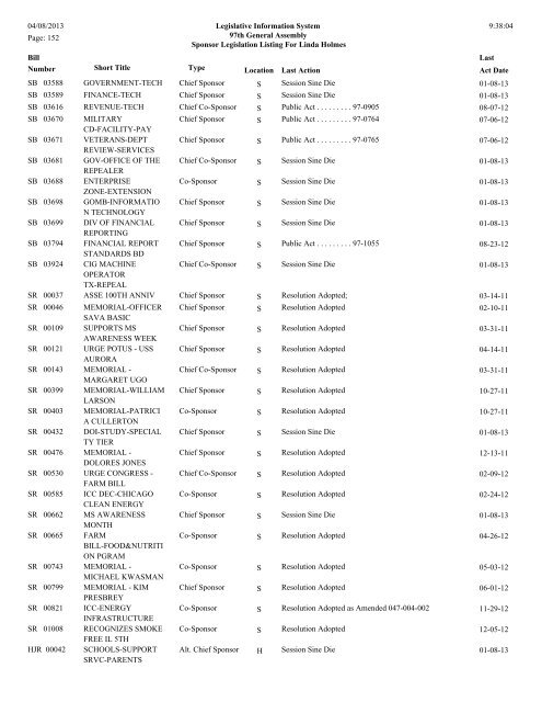 Senate Sponsor's bills - Illinois General Assembly