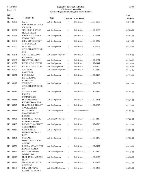 Senate Sponsor's bills - Illinois General Assembly