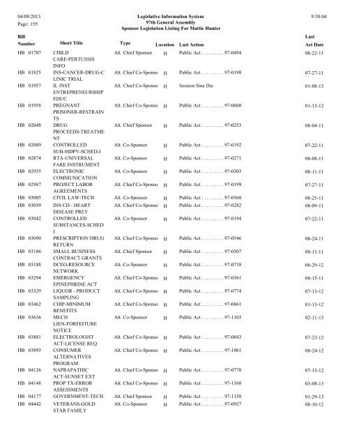 Senate Sponsor's bills - Illinois General Assembly