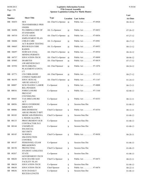 Senate Sponsor's bills - Illinois General Assembly