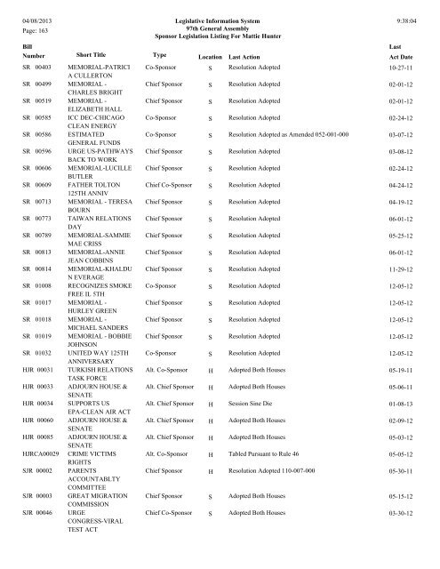 Senate Sponsor's bills - Illinois General Assembly