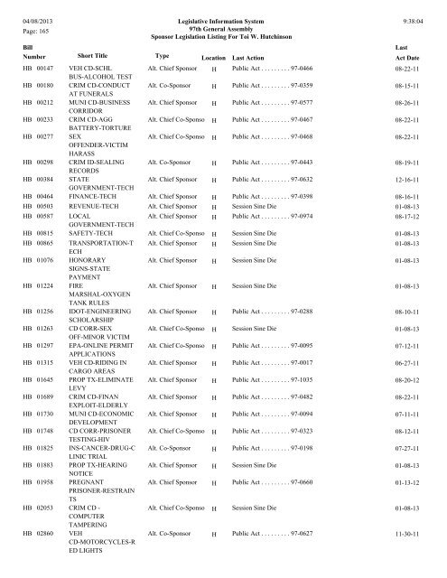 Senate Sponsor's bills - Illinois General Assembly