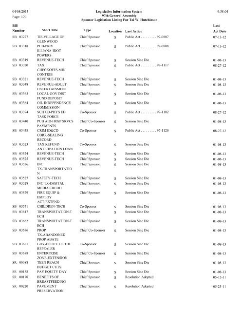 Senate Sponsor's bills - Illinois General Assembly