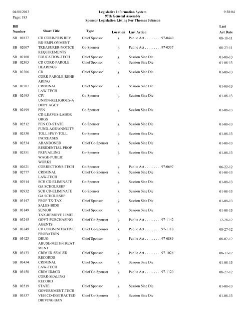 Senate Sponsor's bills - Illinois General Assembly