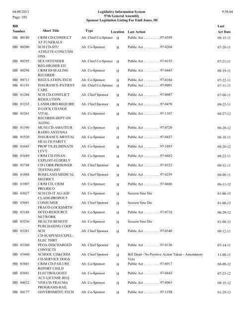 Senate Sponsor's bills - Illinois General Assembly