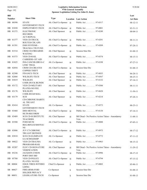 Senate Sponsor's bills - Illinois General Assembly