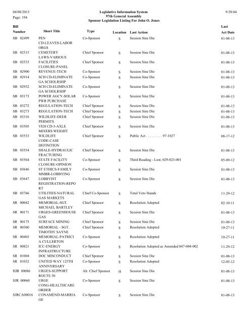 Senate Sponsor's bills - Illinois General Assembly