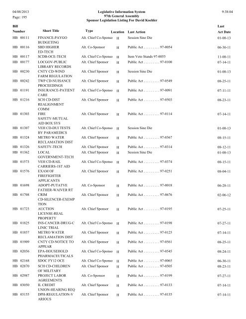 Senate Sponsor's bills - Illinois General Assembly