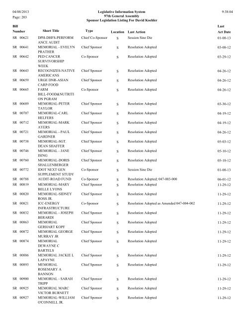 Senate Sponsor's bills - Illinois General Assembly