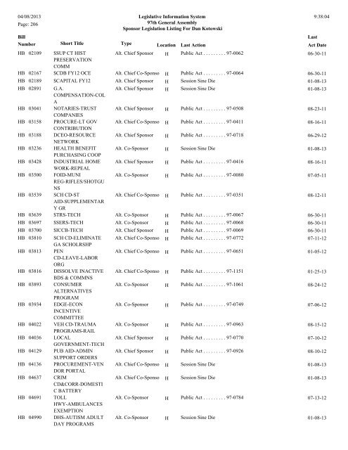 Senate Sponsor's bills - Illinois General Assembly