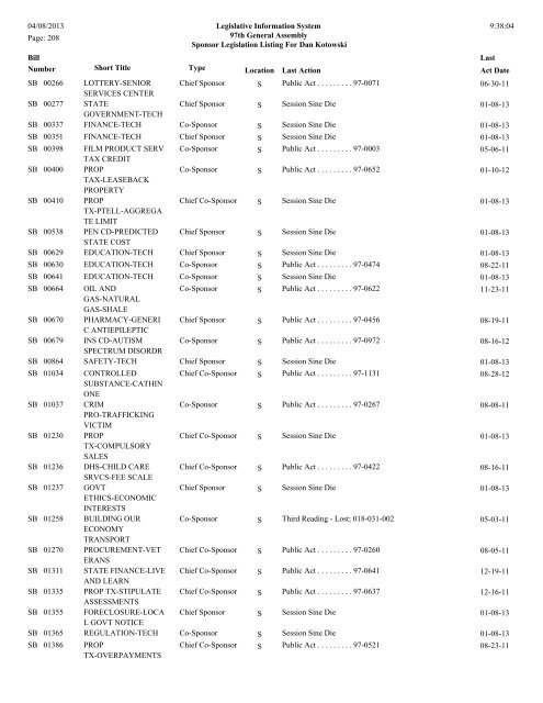 Senate Sponsor's bills - Illinois General Assembly