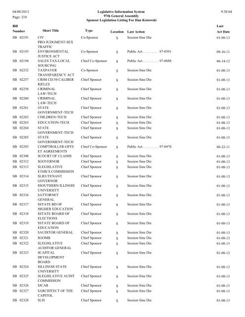 Senate Sponsor's bills - Illinois General Assembly