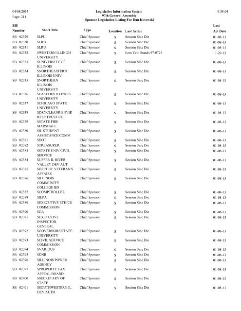 Senate Sponsor's bills - Illinois General Assembly