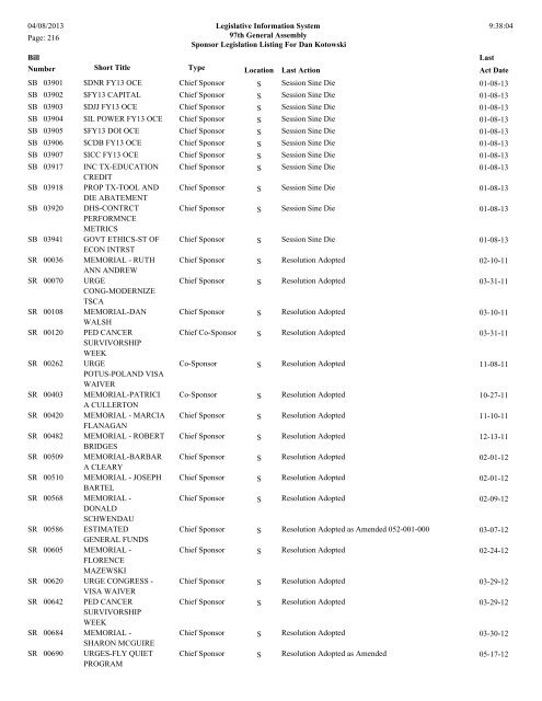 Senate Sponsor's bills - Illinois General Assembly