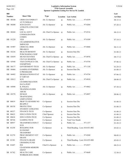 Senate Sponsor's bills - Illinois General Assembly