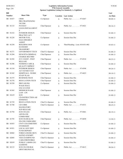 Senate Sponsor's bills - Illinois General Assembly