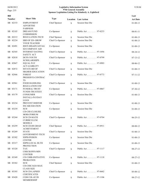 Senate Sponsor's bills - Illinois General Assembly