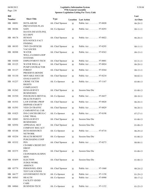 Senate Sponsor's bills - Illinois General Assembly