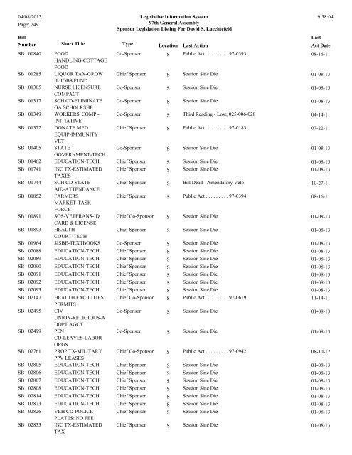 Senate Sponsor's bills - Illinois General Assembly