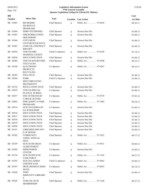 Senate Sponsor's bills - Illinois General Assembly