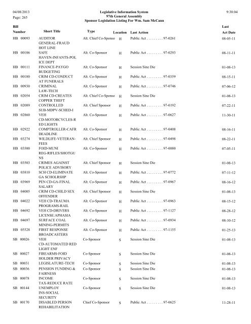 Senate Sponsor's bills - Illinois General Assembly