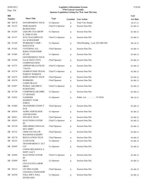 Senate Sponsor's bills - Illinois General Assembly