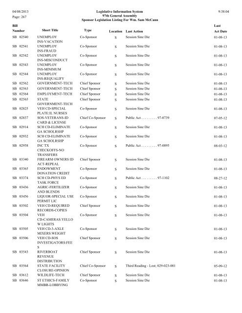 Senate Sponsor's bills - Illinois General Assembly