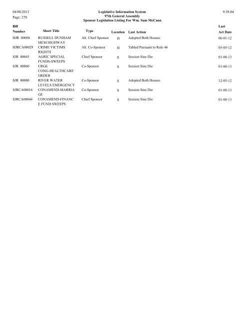 Senate Sponsor's bills - Illinois General Assembly