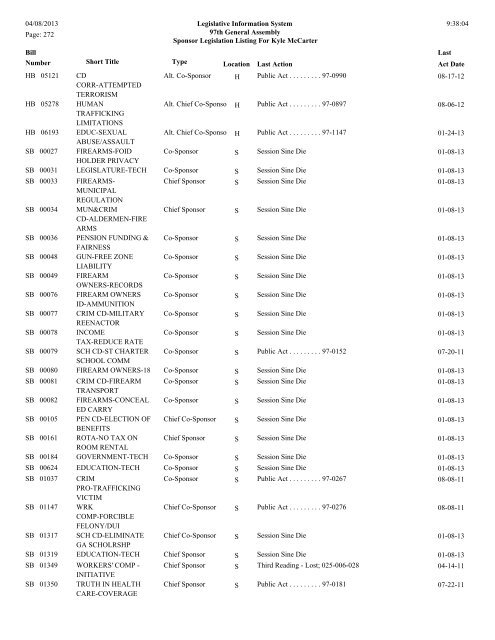 Senate Sponsor's bills - Illinois General Assembly