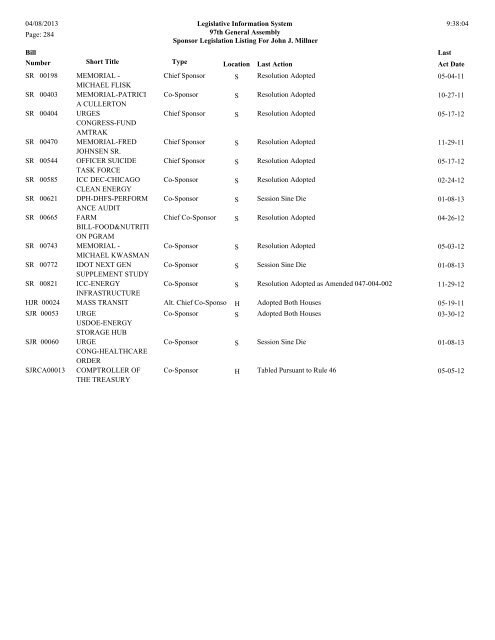 Senate Sponsor's bills - Illinois General Assembly