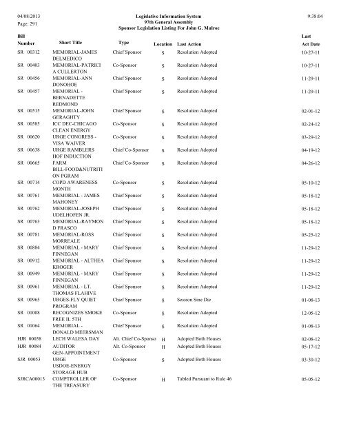 Senate Sponsor's bills - Illinois General Assembly