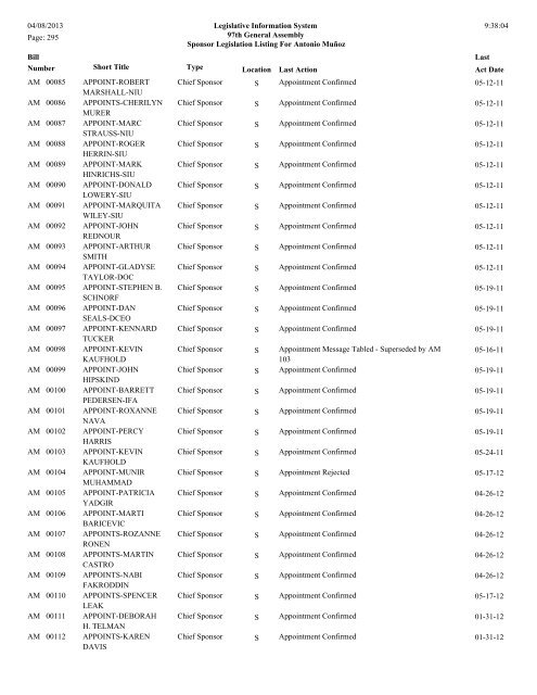 Senate Sponsor's bills - Illinois General Assembly