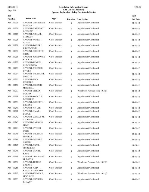 Senate Sponsor's bills - Illinois General Assembly