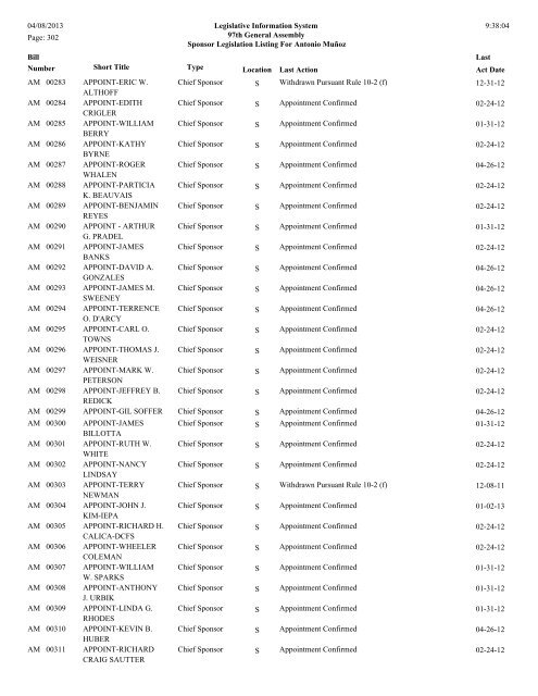 Senate Sponsor's bills - Illinois General Assembly