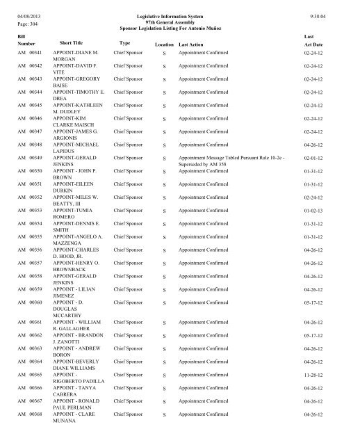 Senate Sponsor's bills - Illinois General Assembly