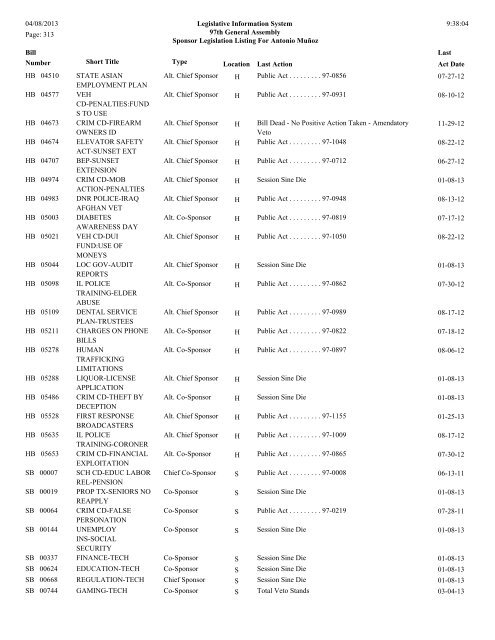 Senate Sponsor's bills - Illinois General Assembly