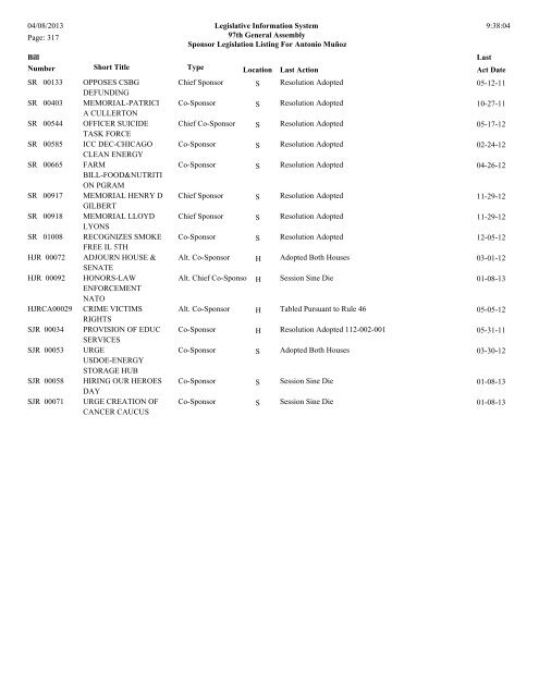 Senate Sponsor's bills - Illinois General Assembly