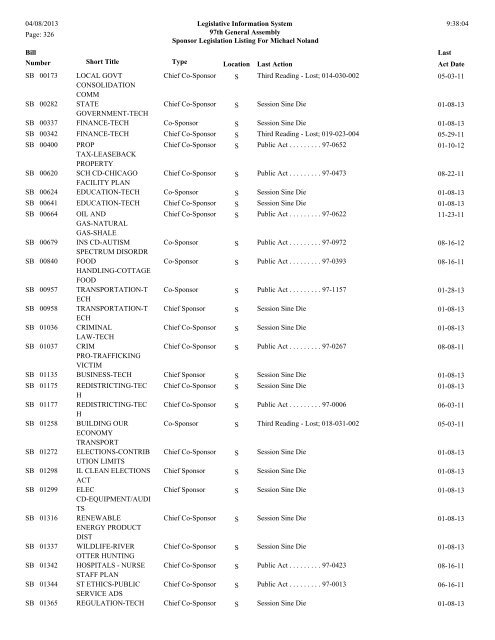 Senate Sponsor's bills - Illinois General Assembly