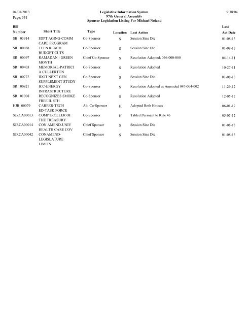 Senate Sponsor's bills - Illinois General Assembly