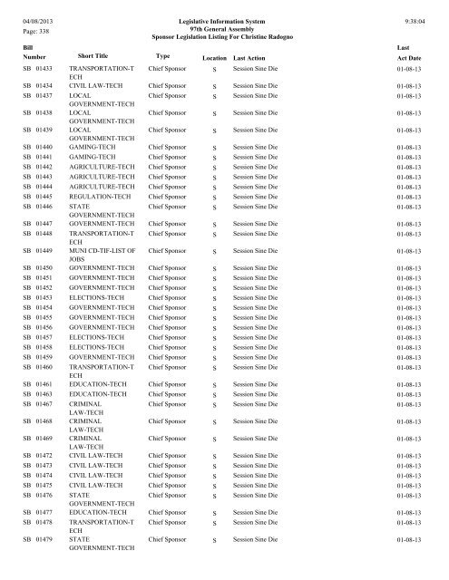 Senate Sponsor's bills - Illinois General Assembly