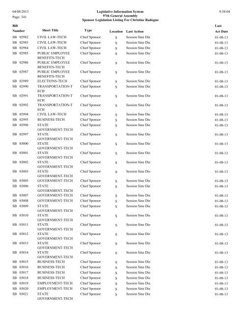 Senate Sponsor's bills - Illinois General Assembly