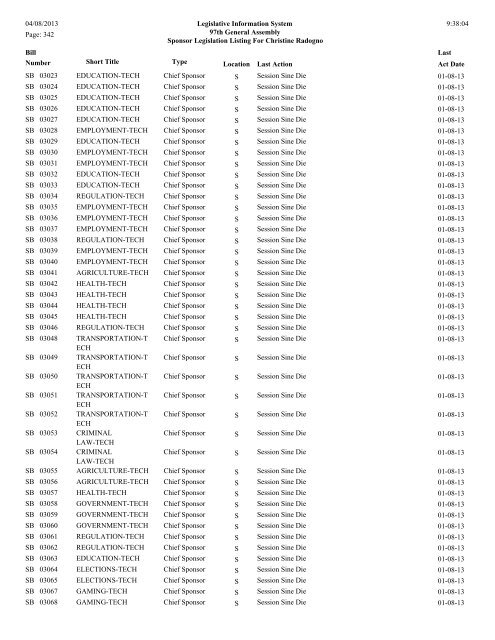 Senate Sponsor's bills - Illinois General Assembly