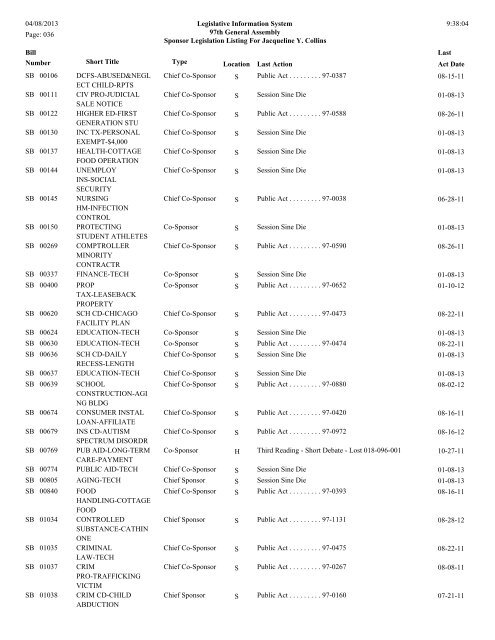 Senate Sponsor's bills - Illinois General Assembly