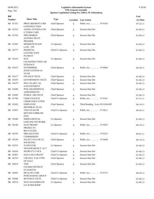 Senate Sponsor's bills - Illinois General Assembly