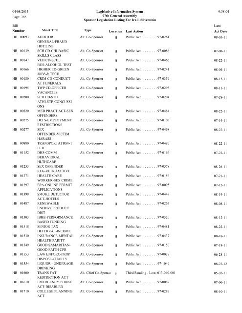 Senate Sponsor's bills - Illinois General Assembly