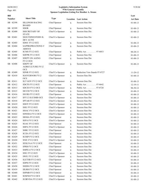 Senate Sponsor's bills - Illinois General Assembly