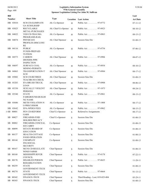 Senate Sponsor's bills - Illinois General Assembly