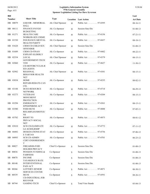 Senate Sponsor's bills - Illinois General Assembly