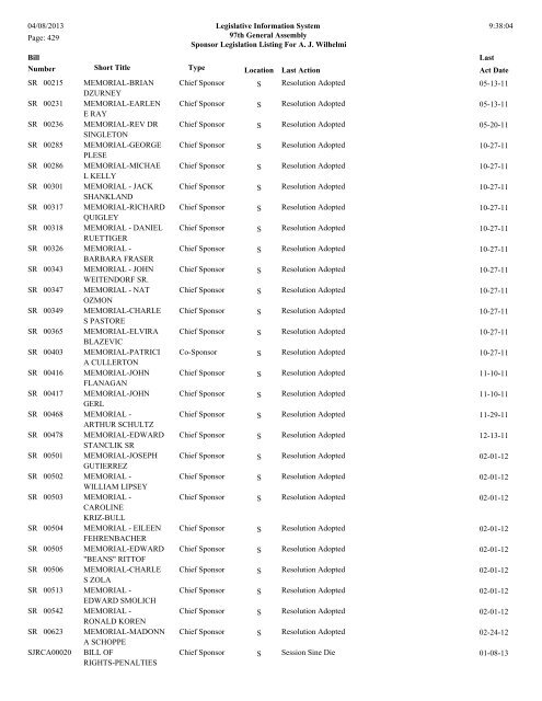 Senate Sponsor's bills - Illinois General Assembly